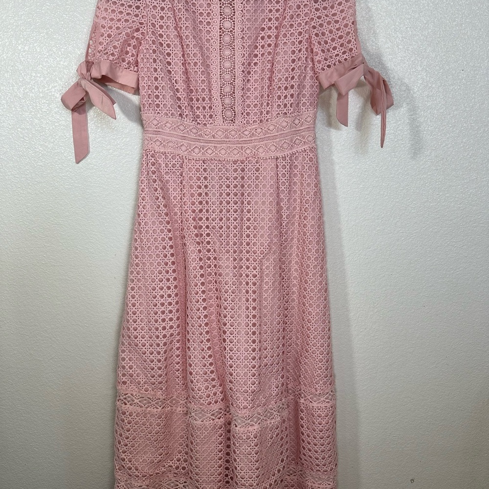 SHEIN Pink Ribbed Tie Front Midi Dress